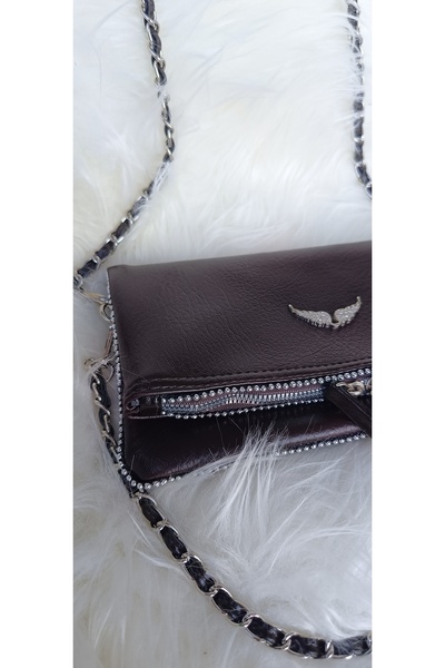 Generic Brand Women's Wing Patterned - Double Chain Strap Flap Shoulder and Crossbody Bag