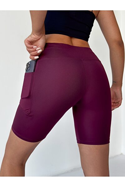 Nordmende Women's High Waist Gathering Pocket Shorts Sports Leggings