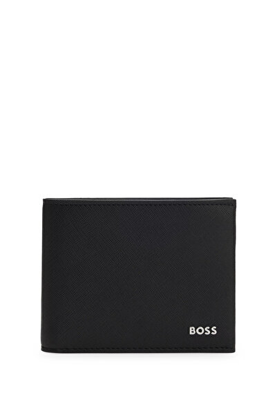 BOSS Erkek Ön Tarafta Kabartmalı Logo İç Bölmeli Siyah Cüzdan