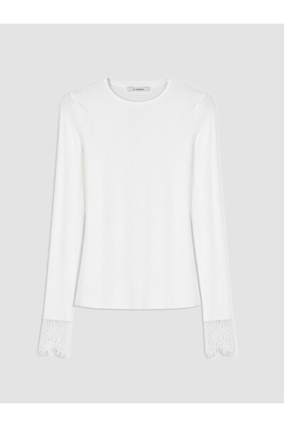 LC Waikiki White Crew Neck Lace Detailed Women's Bodysuit