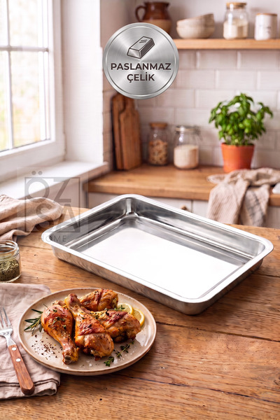 Battal Gastro Stainless Steel Rectangular Baking Tray 38 X 25 cm Appetizer Tray