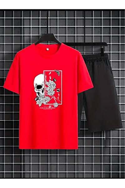 Generic Brand Skull and Rose Printed Shorts Two-Piece Set