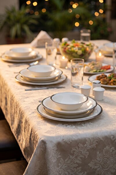 ACAR Liora 12 Kişilik 60 Parça Silver Porselen Yemek Takımı