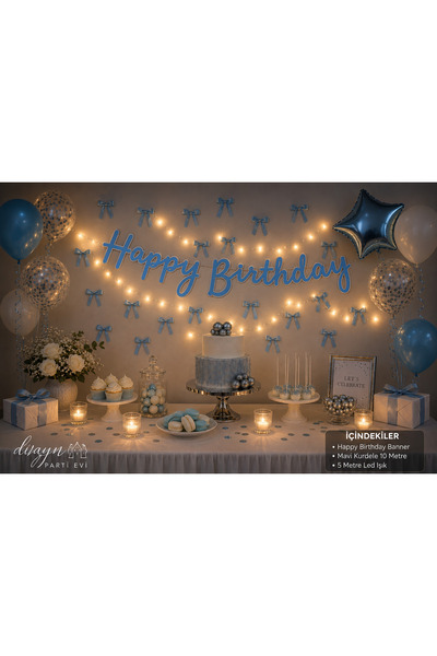 Dizayn Parti Evi Happy Birthday Banner, Dekoratif Kurdele ve LED Işık Doğum G...