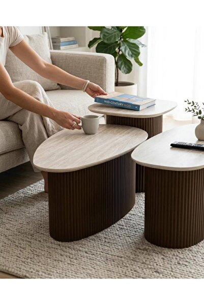 Sedef ORTA SEHBA 2+1 CEVİZ KAPLAMA Mdf Üst Tabla Lake Boyalı