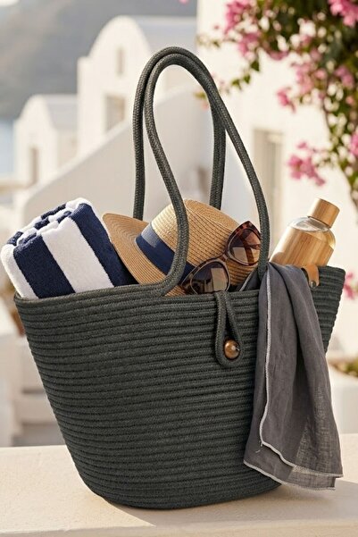 NOİR & GOLD Special Design Rope Knitted Women's Shoulder Bag - Suitable for D...