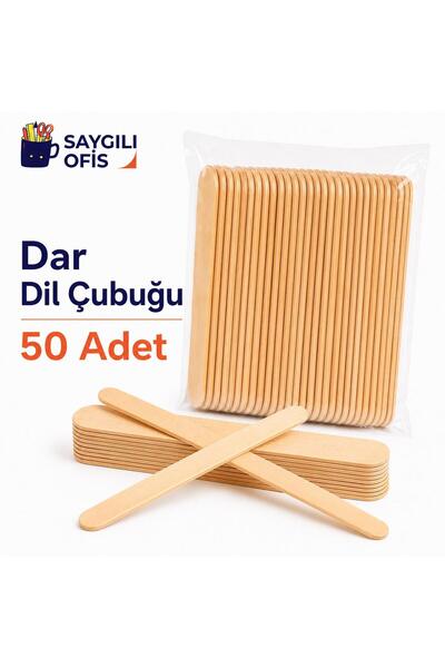 SaygılıOfis 50 Adet Dar Dil Çubuğu Ahşap Küçük Abeslang Dondurma Dil Basma Ağ...