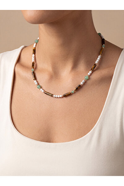 OSMANLI DEĞERLİ TAŞ Tiger's Eye - Howlite - Aventurine Natural Stone Silver C...