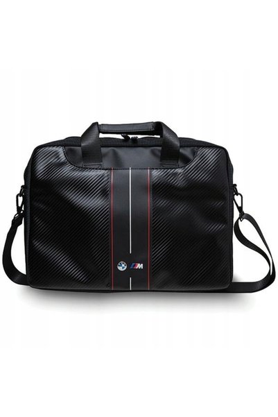 BMW Lifestyle Geantă laptop BMW Premium 16 " cu dungi roșii din carbon, Negru