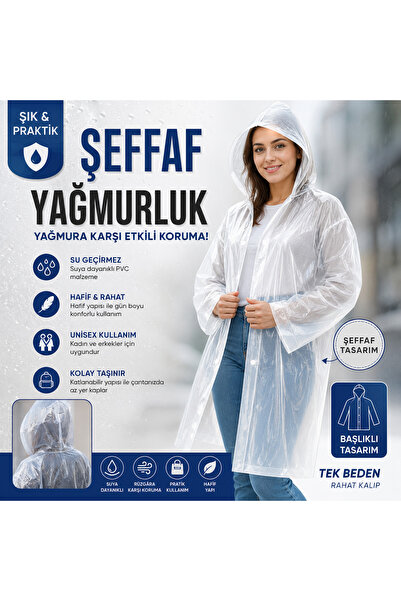 MAXORLİFE Şeffaf Yağmurluk Çıt Çıtlı | Kapüşonlu Su Geçirmez Unisex Yağmurluk...