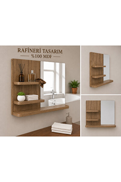 rafineritasarım NERO BANYO AYNASI,MAKYAJ AYNASI,RAFLI AYNA,DEKORATİF RAFLI AY...