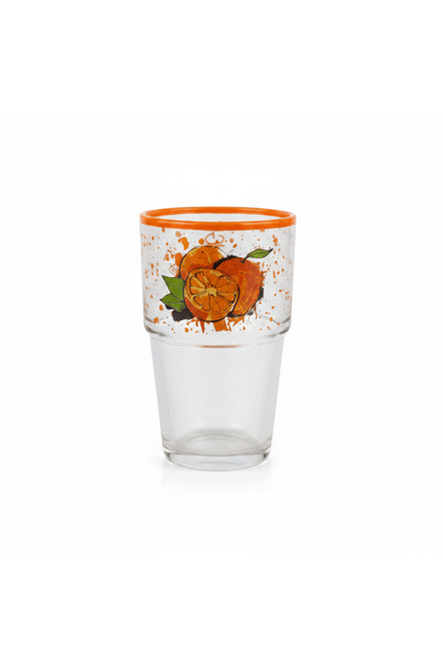 Hervin Glass Tumbler 350 cc – Orange Print | 12×7.5 cm