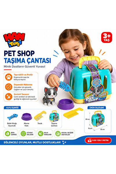 Han toys Pet Shop Taşıma Çantası Oyun Seti – Mama Kabı, Tarak ve Balık Oyunca...