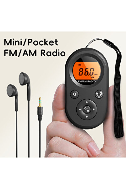 Choice راديو جيب صغير أسود اللون AM/FM - قابل لإعادة الشحن عبر USB، عمر بطاري...