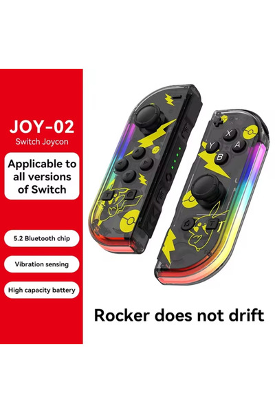 Choice6 BLACK BT 5.2 Joy Controller RGB LED Switch L/R Joypad for Nintendo Sw...