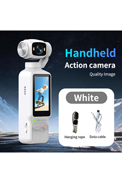 Choice1 كاميرا أكشن محمولة بيضاء بدقة 4K مع بطاقة ذاكرة 64 جيجابايت، دوران يد...