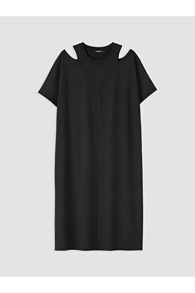 LC Waikiki Nevavm Big Size with Difference Mini Dress with Window Shoulders