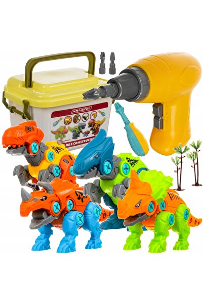KRUZZEL Set de blocuri de construcție cu dinozauri pentru asamblare, cu un șu...