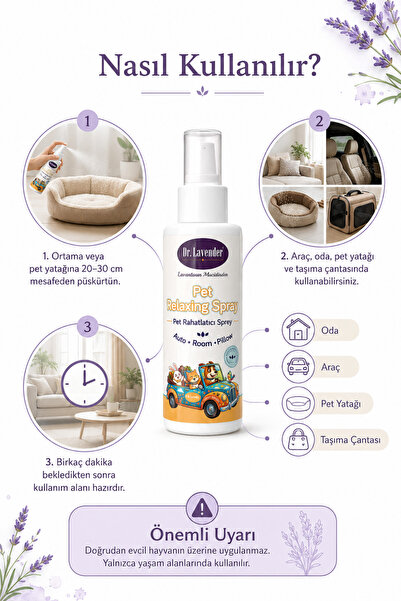 Dr.Lavender Pet Rahatlatıcı Sprey Lavanta Yağlı Ortam Spreyi 100 ml | Araç, Oda ve Pet Yaşam Alanları İçin