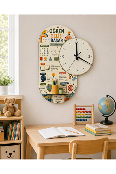 karbonsoft Dekoratif Raflı Sessiz Duvar Saati 37,5 × 50 cm – Çift Kat MDF Eği...