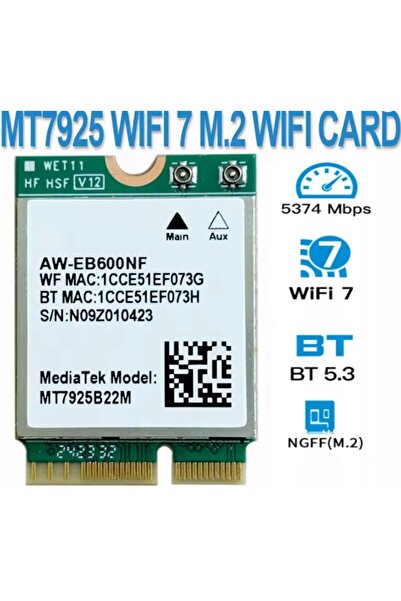 NO BRAND Placă de rețea Mediatek Mt7925 Bt5.3 2.4/5/6Ghz 5400Mbps M.2 Ngff Wi...
