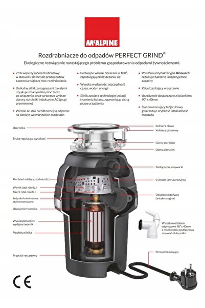 McAlpine Tocător de resturi alimentare pentru chiuvetă de bucătărie, electric...