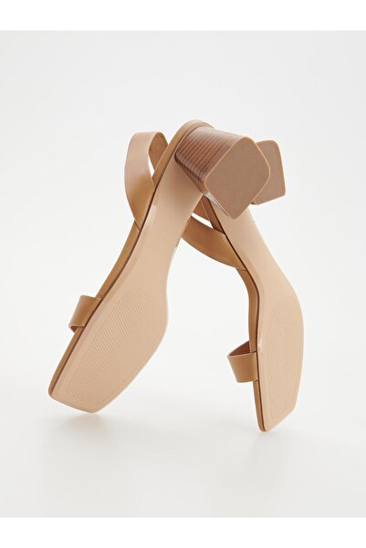 NO BRAND Sandale maro cu toc bloc, cu barete, tip slip-on, din piele ecologic...