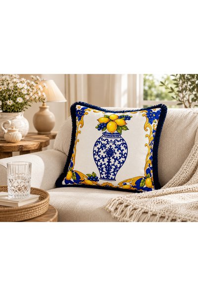 sue collection Lemon & Grape Patterned Set of 5 Decorative Throw Pillow Runners