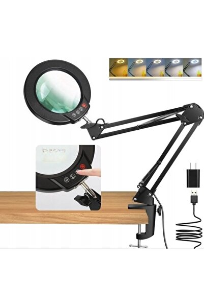 NO BRAND Lampă de birou LED cu lupă - 84 LED-uri - Cu clemă/bază - Negru - So...