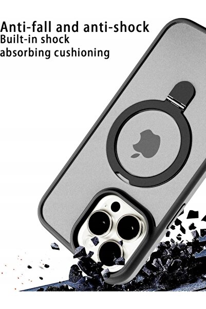 NO BRAND Liukm Husă Magsafe iPhone 15 Pro Max Gri Titan Inel + Sticlă Protecț...