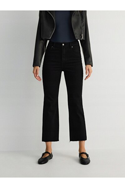 NO BRAND Pantaloni din denim negru 7/8 cu buzunare, finisaj brut, Reserve 34