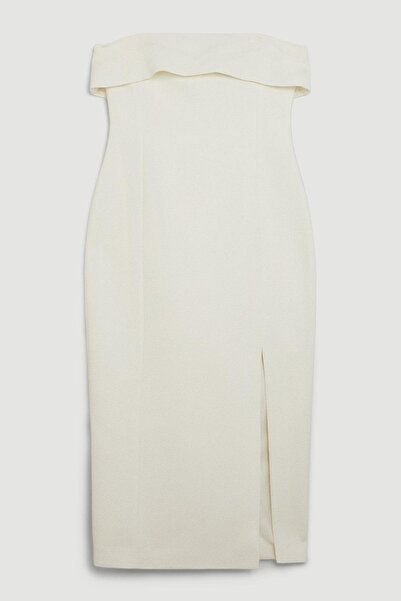 NO BRAND Rochie clasică midi ecru cu detaliu la umăr Karen Millen 38