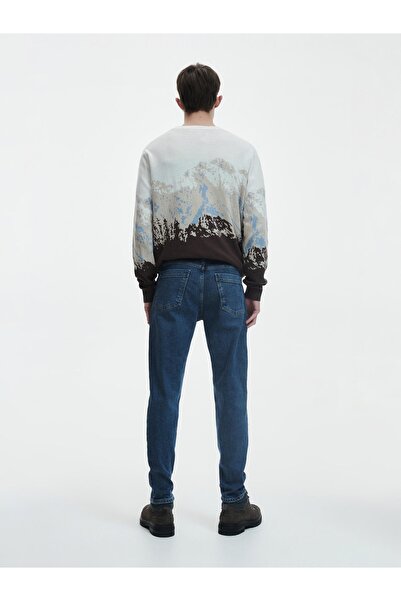 NO BRAND Pantaloni blugi albaștri din bumbac, lungi, subțiri, croială slim, 30
