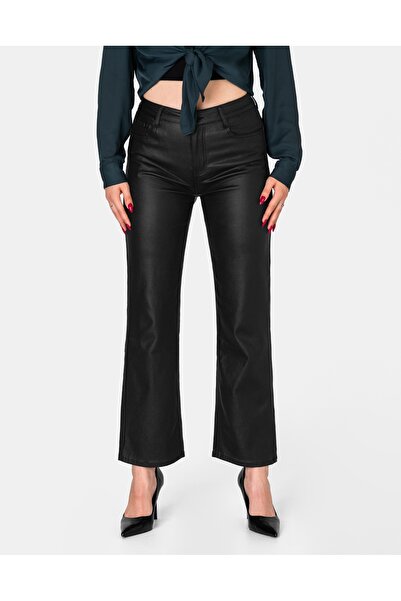 NO BRAND Pantaloni de damă, stil suedez, evazați, largi, din piele ecologică,...