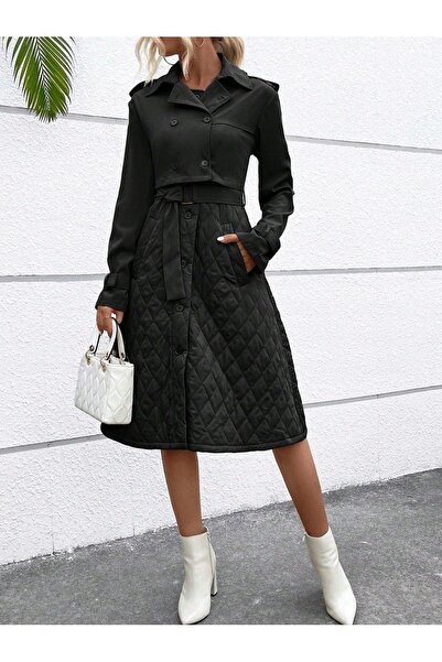 NO BRAND Set negru Rochie midi matlasată cu dungi Jachetă la două rânduri de ...