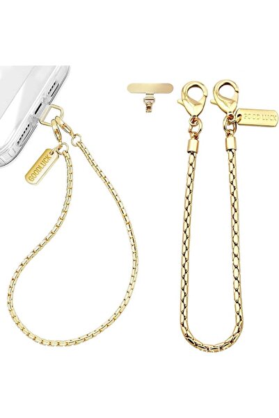 Generic Metal Phone Wrist Strap with 2 Tether Tabs, Gold Phone Charm Chain, D...