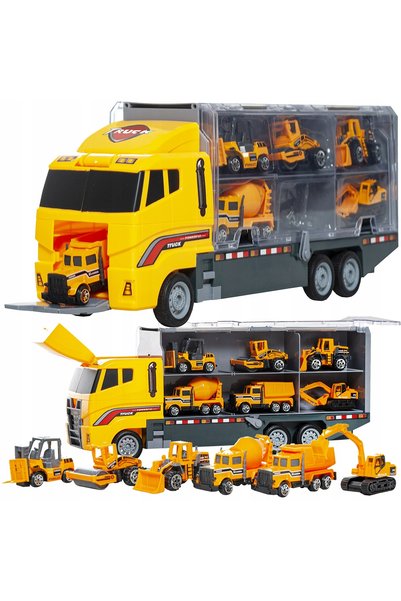 KRUZZEL Set camion de tractare și camioane, 6 vehicule/mașini