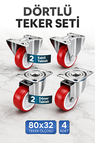 Badem10 Poliamid 4'lü Teker Seti (2 Adet) Sabit Tablalı Teker (2 Adet) Döner ...
