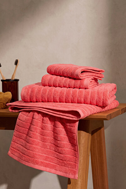 TEOHOMELİNENS Phaselis Bath Towel Set - 2-Piece Hand Towel 50X90 cm and 2-Pie...