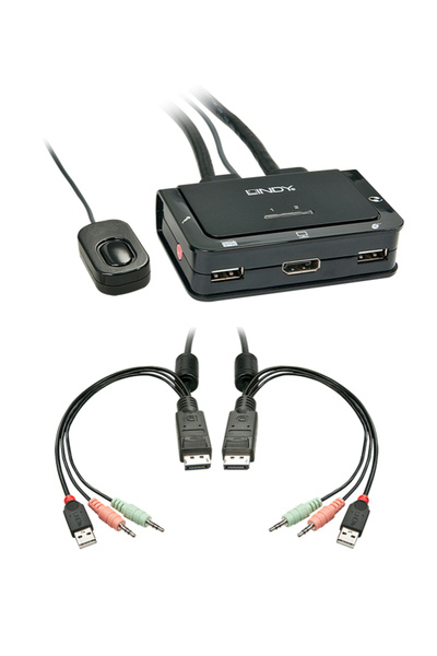 NO BRAND Lindy 42343 switch KVM cu 2 porturi - DisplayPort, USB 2.0 și audio