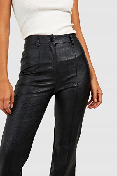 NO BRAND Pantaloni largi negri evazați din piele ecologică cu talie înaltă și...