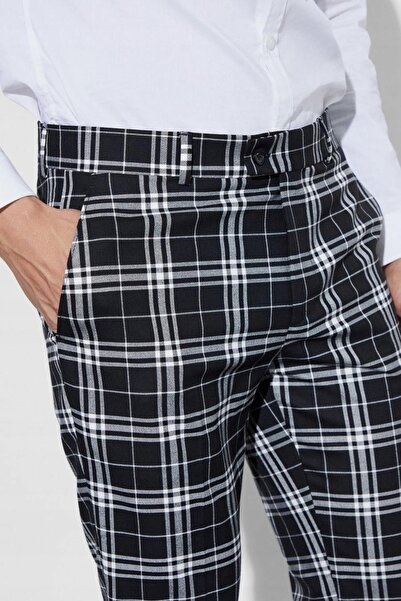 NO BRAND Pantaloni negri în carouri, croială cambrată, talie înaltă, Boohooma...