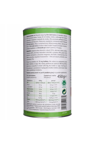 NO BRAND Chi-Cafe Cafea de bază dezacidificată Dr. Jacob 450g