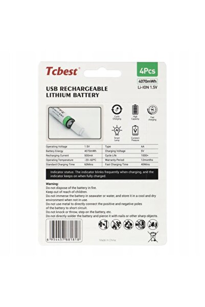 NO BRAND 4x Baterii reîncărcabile AA R6 cu port de încărcare USB-C Tcbest 110...