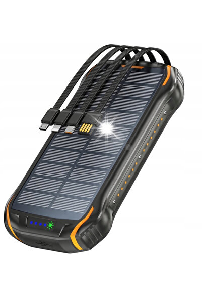 NO BRAND Baterie externă solară de 30000mAh cu cabluri integrate, încărcare r...