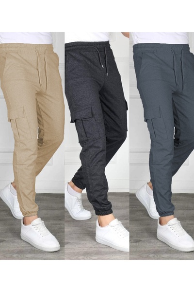 SURMARİ Set of 3 Unisex Cargo Pocket Elastic Leg Sweatpants