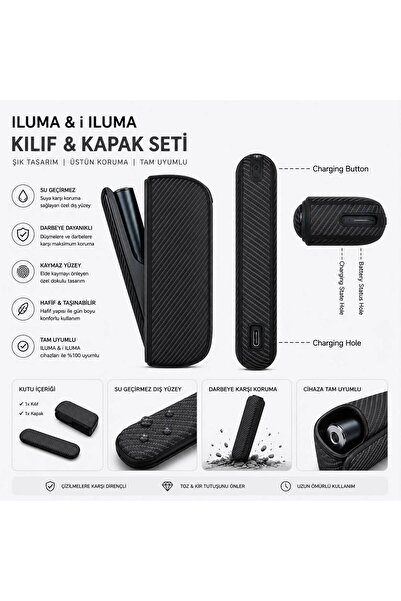 Zigver Iqos kılıf ıluma kapak seti desenli siyah(terrea ile çalışan cihaza uy...