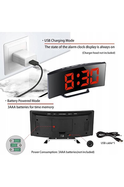 NO BRAND Ceas digital cu ecran curbat, Ceas LED Dt-6507, Cifre roșii