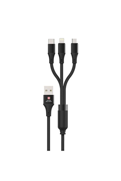 Swiss Military SM 2-In-1 Two USB-C + One Lightning Cable - Premium Braided; B...