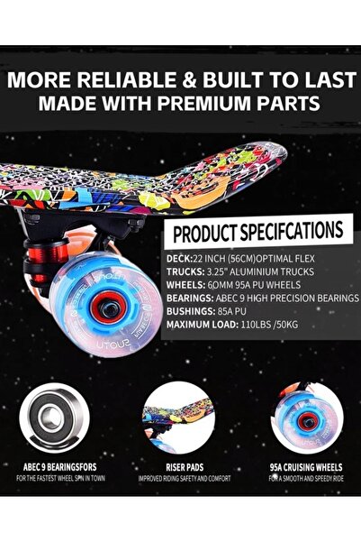 NO BRAND Fiszka Penny Board Skateboard cu roți LED, rulmenți Abec-9 Suotu